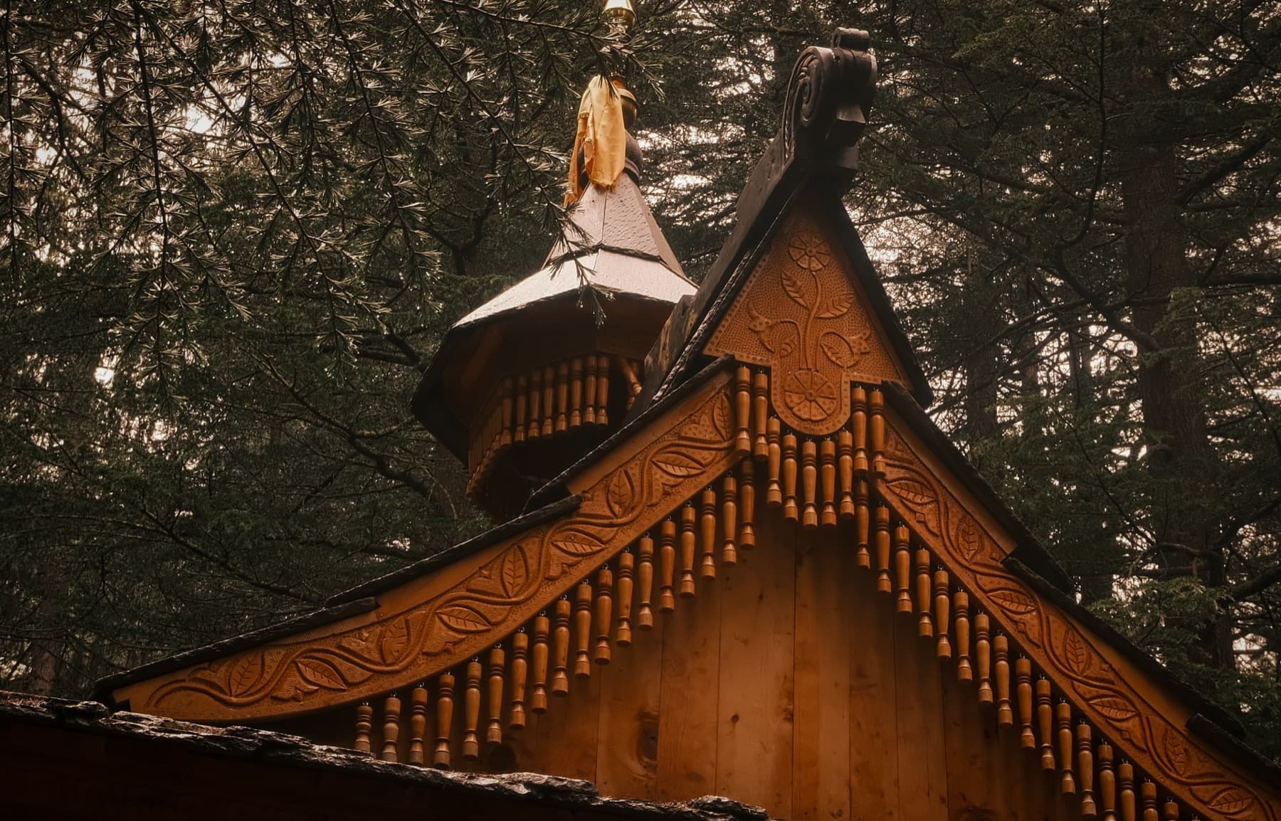 Temple roof beneath deodars, Kinnaur
