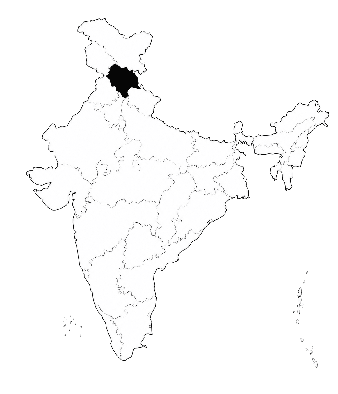 Map of India with Himachal Pradesh marked